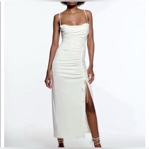 Zara White Ruched Midi Dress